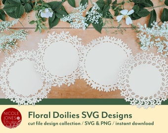 Floral Doilies SVG Designs / collection de conception de fichiers coupés / SVG & PNG / fichiers numériques / téléchargement immédiat