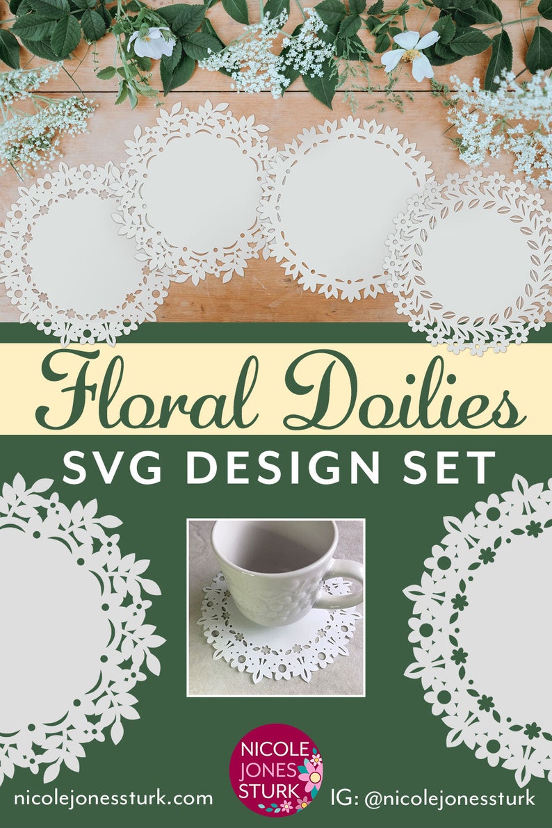 Floral Doilies SVG Designs cut file design collection SVG /& PNG digital files instant download