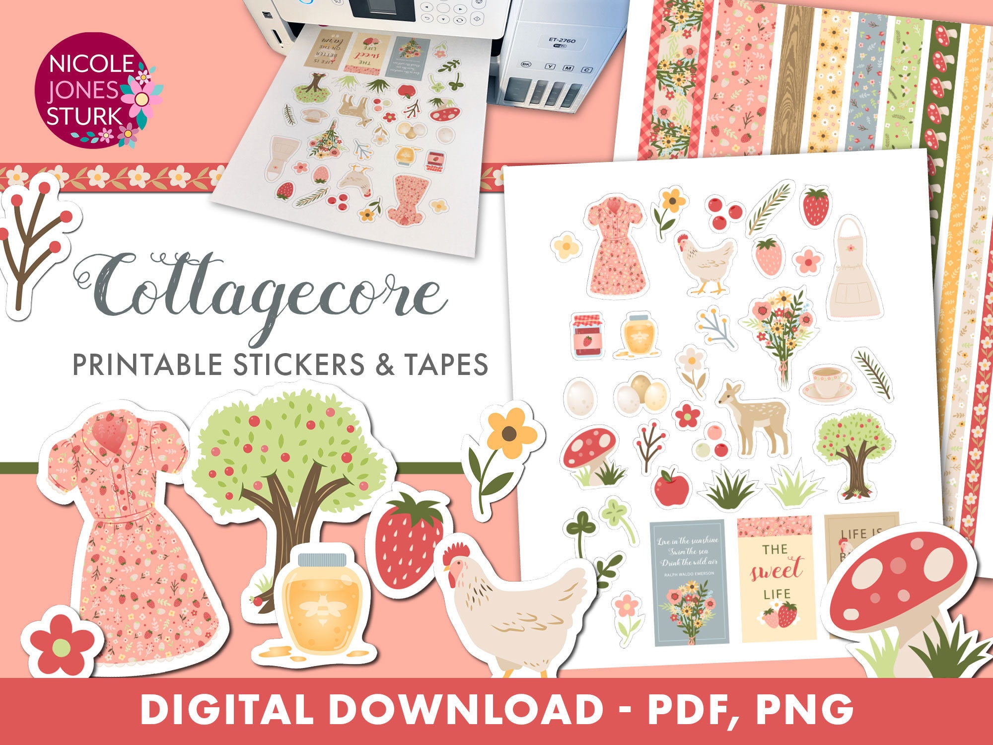 Printable FLOWER MARKET Washi Tape Stickersdigital File Instant Download  Pastels, Stripes, Polka Dots, Florals, Bible Journaling, DIY -   Australia