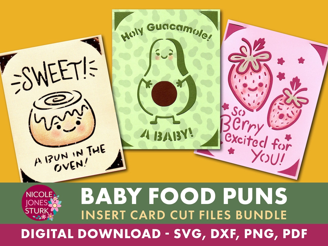 Baby Food Puns Insert Card Cut Files Bundle / SVG Card Templates / Baby