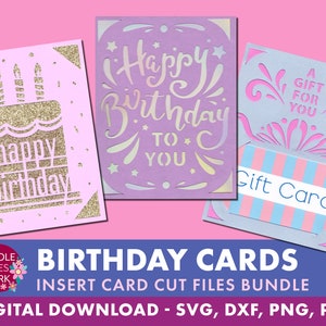 Paquete de archivos de corte SVG de tarjeta de cumpleaños / insertar tarjeta / tarjeta de felicitación / svg, png, dxf, pdf / digital / descarga instantánea