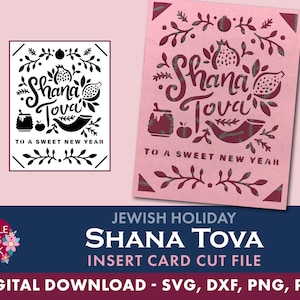 Shana Tova inserire il file tagliato della carta / Festa ebraica Rosh Hashanah SVG greeting card template / svg, png, dxf, pdf / digitale / download istantaneo