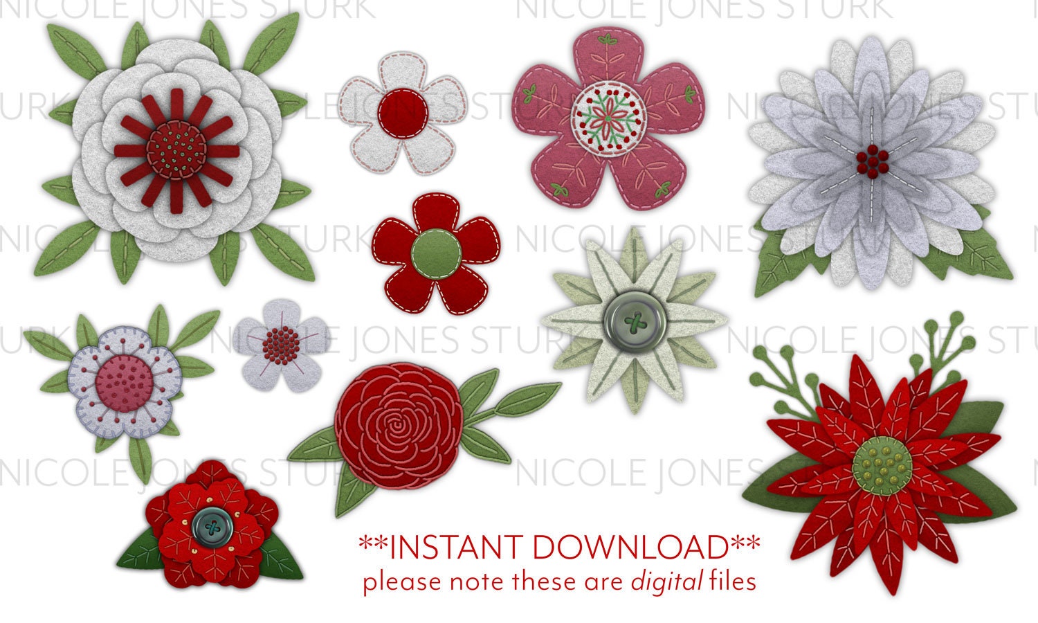 Felt flower digital clip art / instant download / winter | Etsy