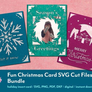 Pacote de arquivos cortados SVG de cartão de Natal divertido / inserir cartões / cartões comemorativos de feriados / svg, png, pdf, dxf / arquivos digitais / download instantâneo