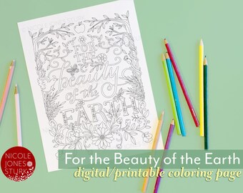 For the Beauty of the Earth / adult coloring page / digital and printable coloring page / Procreate coloring / JPG, PNG, PDF download