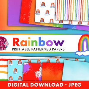 Rainbow printable patterned paper / colorful scrapbook paper / rainbow patterns / jpeg / digital / instant download