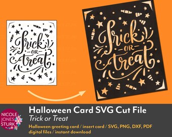 Halloween Card SVG cut files - Trick or Treat / Halloween insert card / greeting card / svg, png, dxf, pdf / digital / instant download