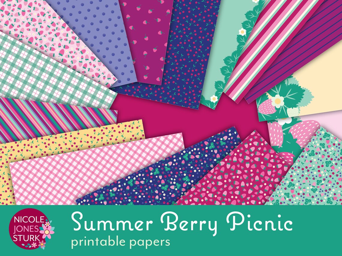 Summer Berry Picnic printable paper / berry scrapbooking paper Etsy