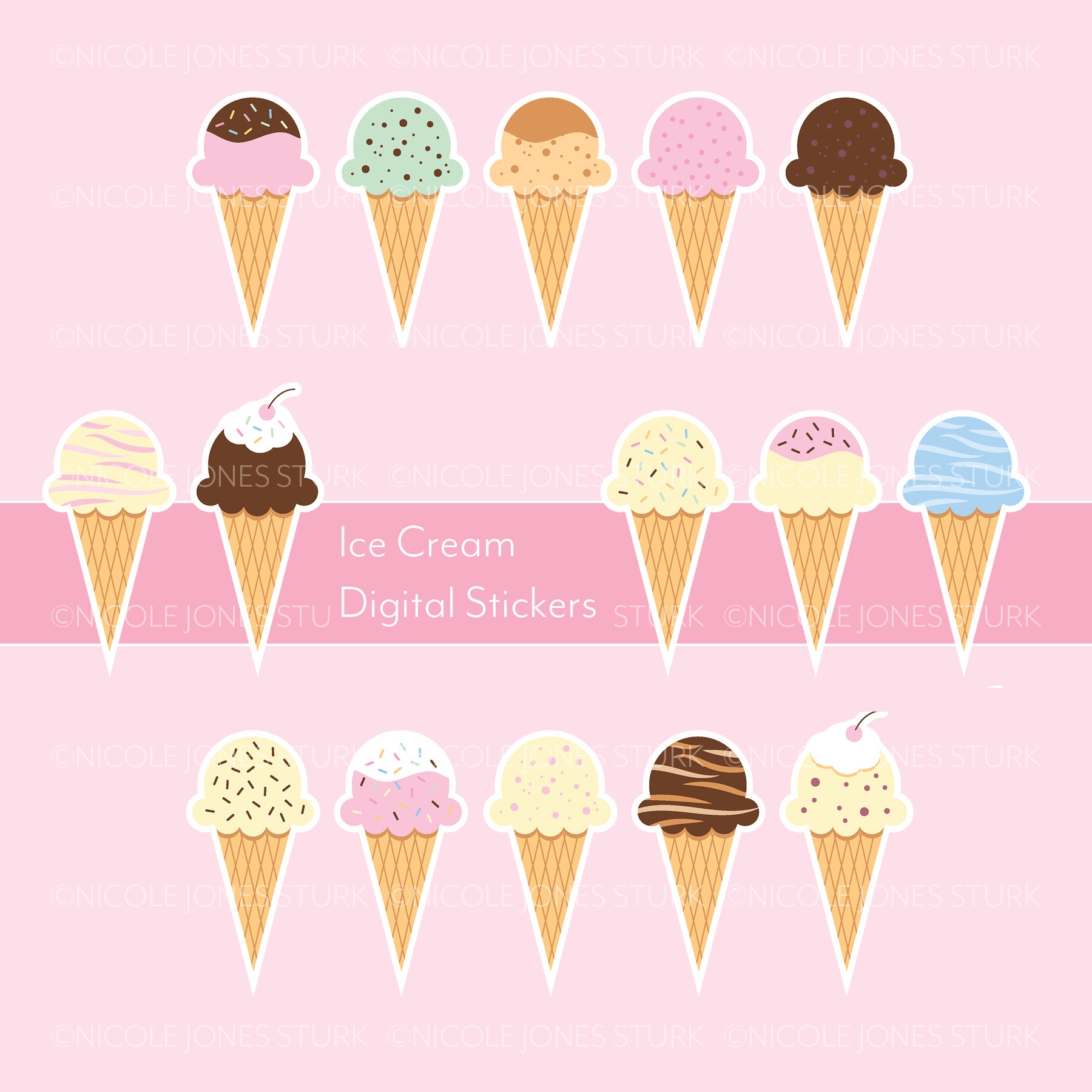 Ice Cream Printable Stickers / clip art / digital scrapbook - Etsy España