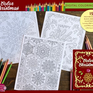 Color Christmas adult coloring  / digital coloring book for Procreate / printable coloring pages / pdf and png / instant download