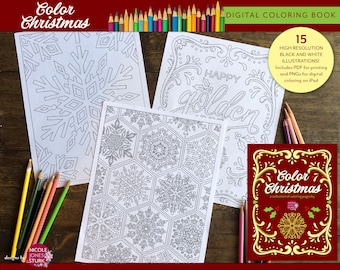 Color Christmas adult coloring  / digital coloring book for Procreate / printable coloring pages / pdf and png / instant download