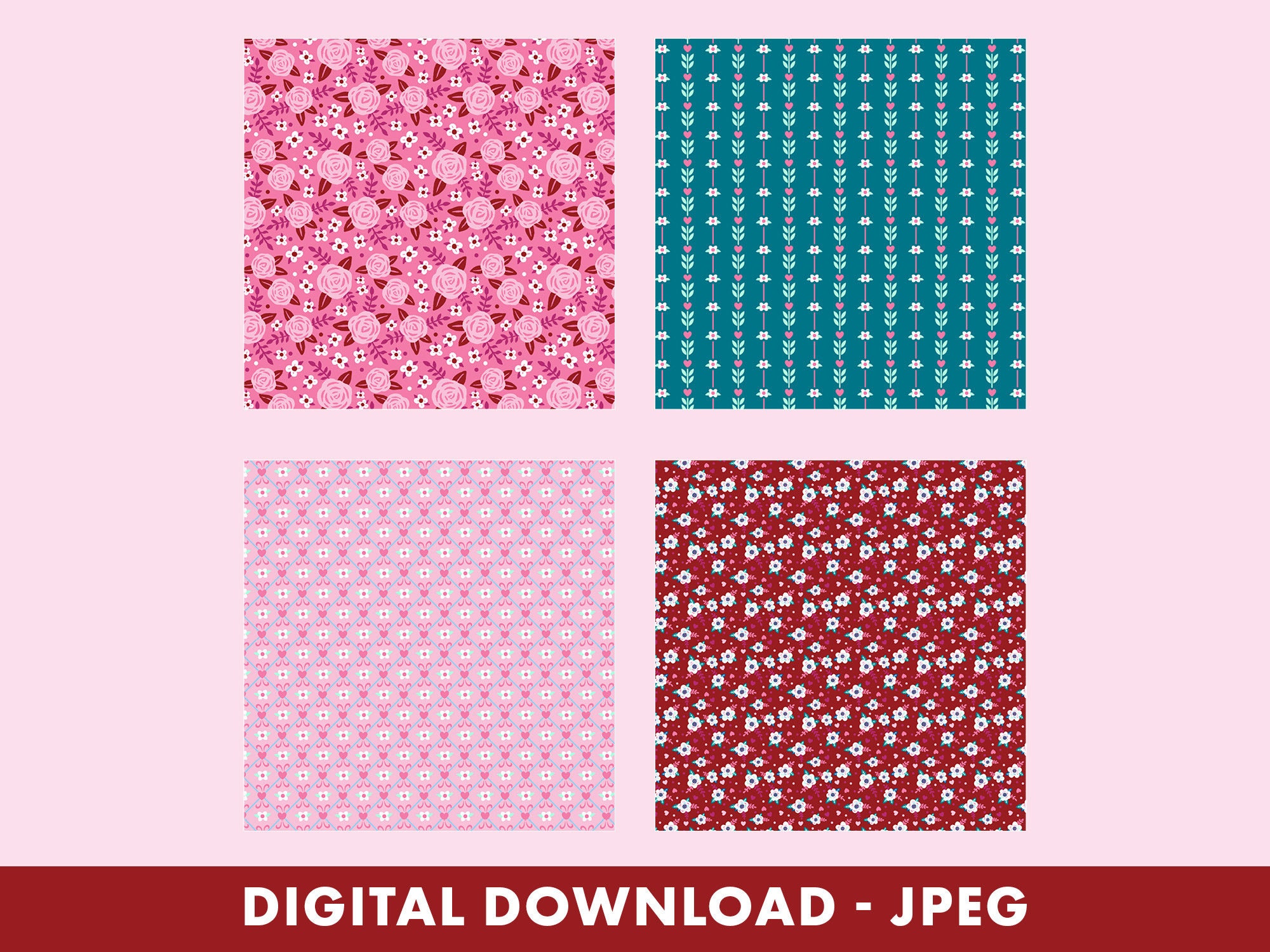 Valentines Digital Paper Pack / 18 Papers / JPEG / Digital Files ...