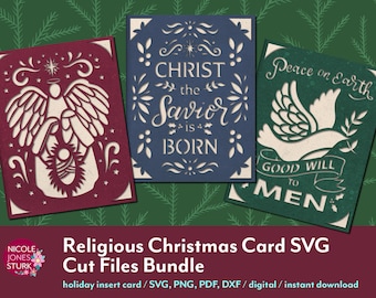 Religious Christmas Card SVG cut files bundle / insert cards / holiday greeting cards / svg, png, dxf, pdf / digital / instant download