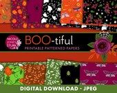 BOO-tiful Halloween printable patterned paper / Halloween scrapbook paper / autumn floral patterns / jpeg / digital / instant download