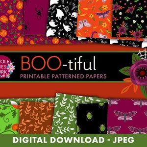 BOO-tiful Halloween printable patterned paper / Halloween scrapbook paper / autumn floral patterns / jpeg / digital / instant download