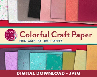 Colorful Craft Paper printable textured paper / colored scrapbook paper / textured digital paper / jpeg / instant download