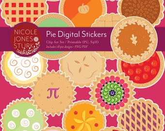 Pie Printable Stickers / clip art / digital scrapbook embellishments set / png / pdf / printable planner stickers / instant download
