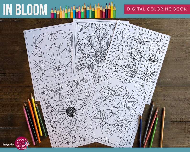 In Bloom Digital Coloring Book / Adult Coloring / Printable Coloring ...