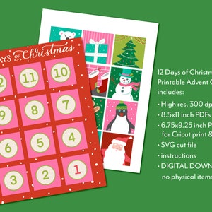 12 Days of Christmas / Cute Printable Christmas Advent Calendar / PDF ...