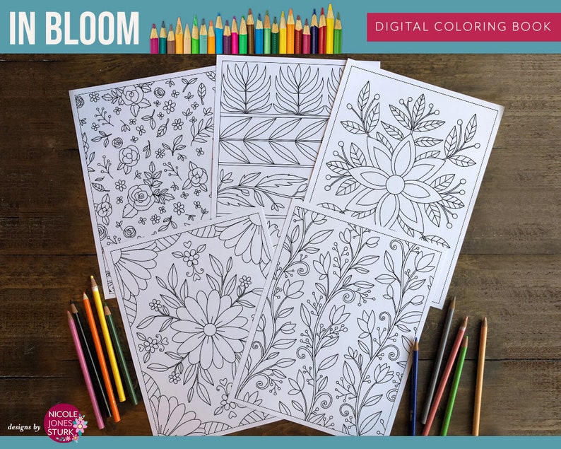 In Bloom Digital Coloring Book / Adult Coloring / Printable Coloring ...