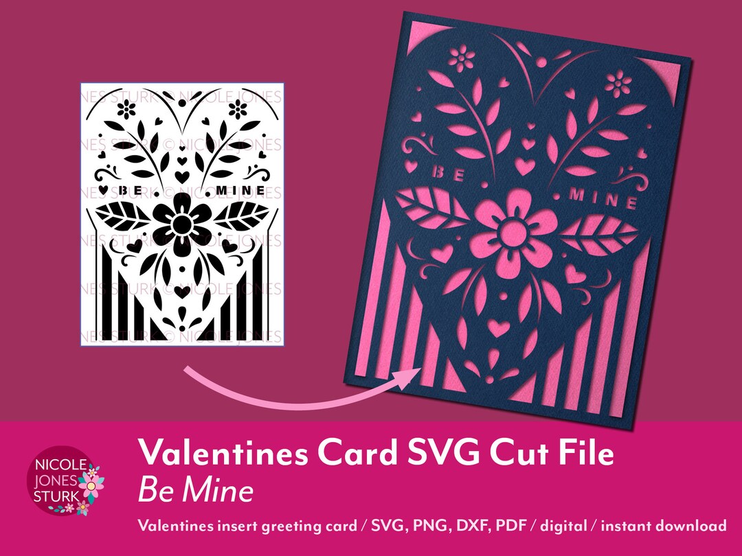 Valentines Card SVG Cut File - Be Mine / Insert Card / Greeting Card ...