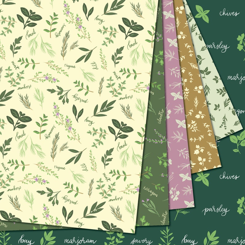 Herb Garden Paper Collection / Digital Scrapbook Paper / Etsy