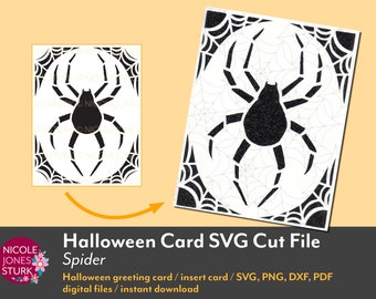 Halloween Card SVG cut files - Spider / Halloween insert card / greeting card / svg, png, dxf, pdf / digital / instant download