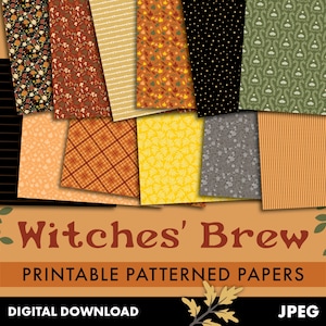 Witches&#39; Brew printable patterned paper / Halloween scrapbook paper / fall patterns / jpeg / digital / instant download