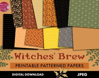 Witches' Brew printable patterned paper / Halloween scrapbook paper / fall patterns / jpeg / digital / instant download