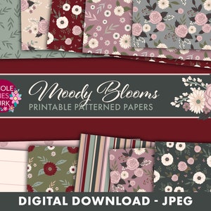 Moody Blooms printable patterned paper / floral scrapbook paper / floral patterns / jpeg / digital / instant download