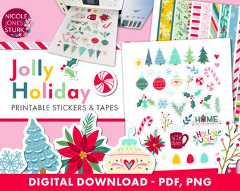 Jolly Holiday printable stickers and tapes / Christmas stickers / holiday clip art / printable tape / pdf, png / digital / instant download