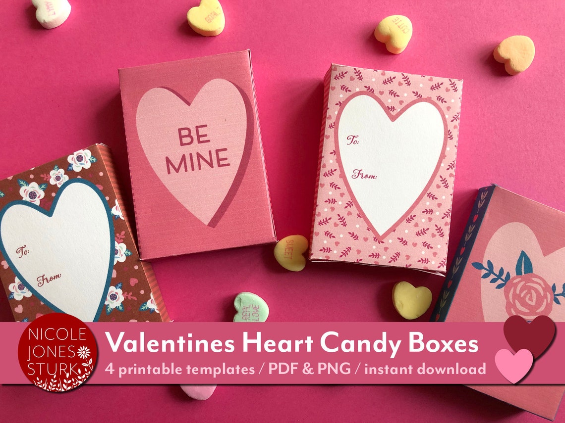 Valentines Heart Candy Boxes / Printable Craft / PDF and PNG / Etsy