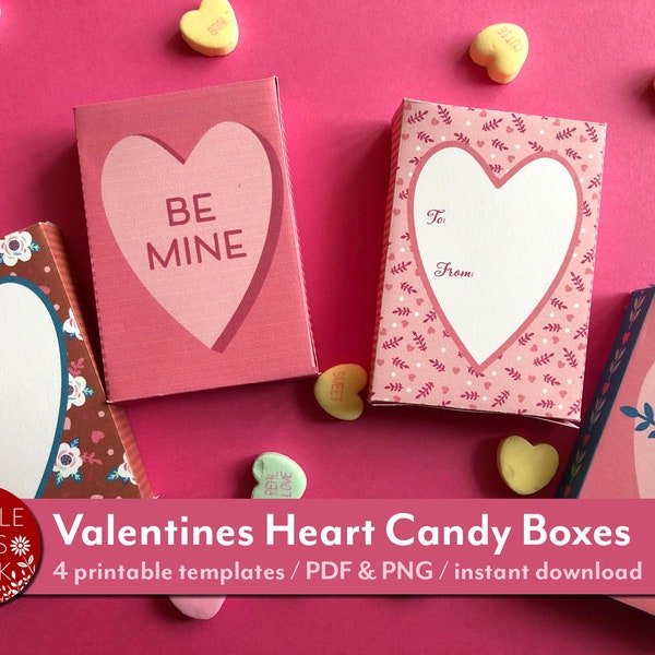 Valentines Heart Candy Boxes / printable craft / PDF and PNG / digital files / instant download