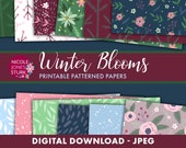 Winter Blooms printable patterned paper / holiday scrapbook paper / floral patterns / jpeg / digital / instant download