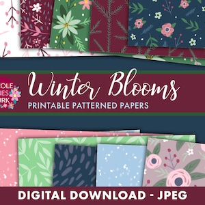 Winter Blooms printable patterned paper / holiday scrapbook paper / floral patterns / jpeg / digital / instant download