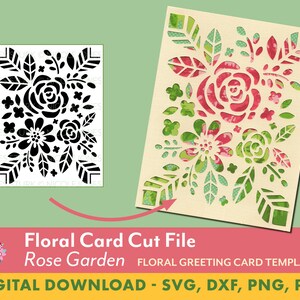 Arquivo de corte SVG de cartão floral - Rose Garden / inserir cartão / cartão comemorativo / svg, png, dxf, pdf / digital / download instantâneo