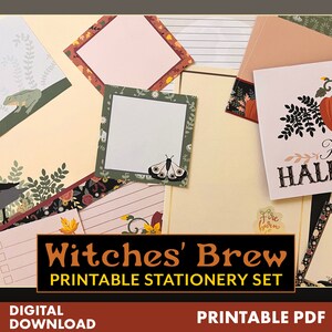 Conjunto de papelaria para impressão Witches' Brew / imprimíveis de Halloween / papéis de outono, notas adesivas, cartão, envelope / digital / download instantâneo
