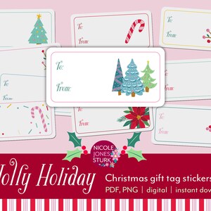 Jolly Holiday Christmas gift tag stickers / printable gift tags / pdf, png / digital / instant download