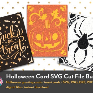 Lot de fichiers coupe Halloween carte SVG / Halloween carte d'insertion / carte de voeux / svg, png, dxf, pdf / numérique / téléchargement immédiat
