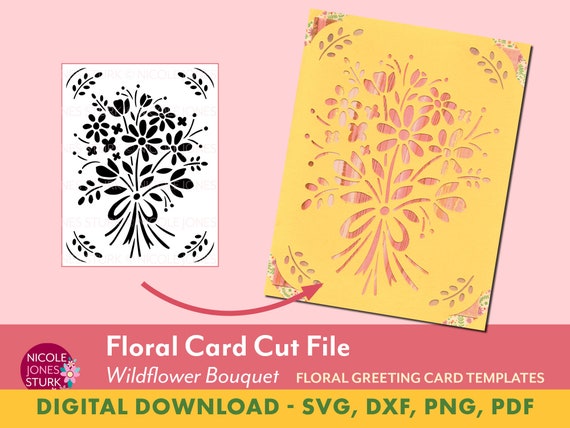 Floral Card SVG cut file - Wildflower Bouquet / insert card / greeting card / svg, png, dxf, pdf / digital / instant download