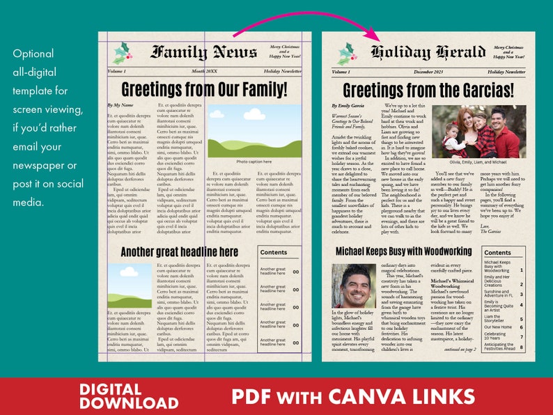 Mini Newspaper Template for Canva / Family Newsletter Template and ...