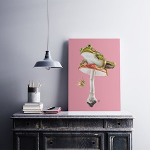 Kiss (Colour) Art Poster Print Ideal Gift Wall Hanging featuring a frog loosing his gold crown over love in animal art