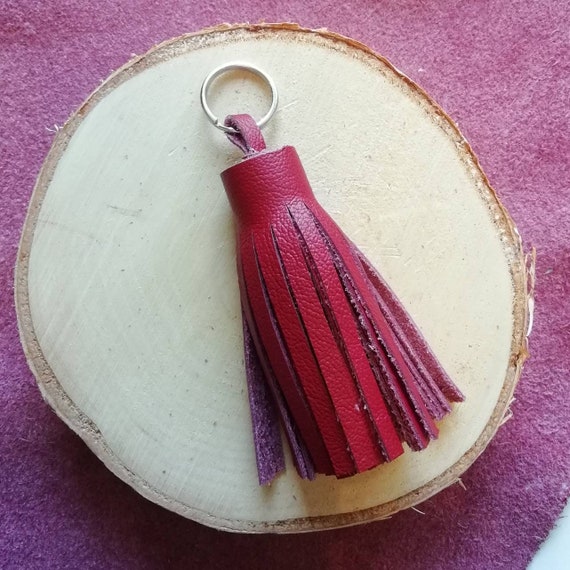 Medium Chunky Leather Tassel Keyring, Tassel Bag Charm, Leather Tassel Keyring, Handmade Bag Accessory