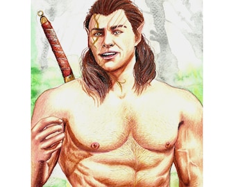Baldur’s Gate 3 Halsin portrait dessin fait à la main Wall Art Decor