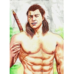 Baldur's Gate 3 Halsin retrato feito à mão desenho arte de parede decoração imagem 1