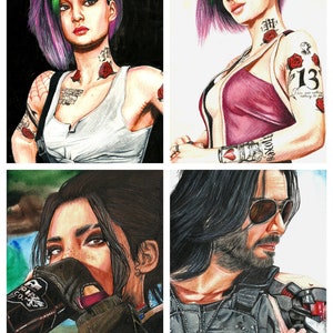 Cyberpunk 2077 Benutzerdefiniertes Porträt, traditionelle Videospielkunst, Zeichnung von einem Foto