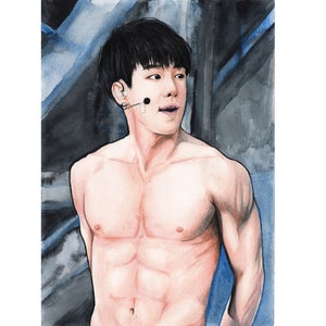 Retrato de Wonho de Monsta X, dibujo hecho a mano, decoración de pared de Kpop