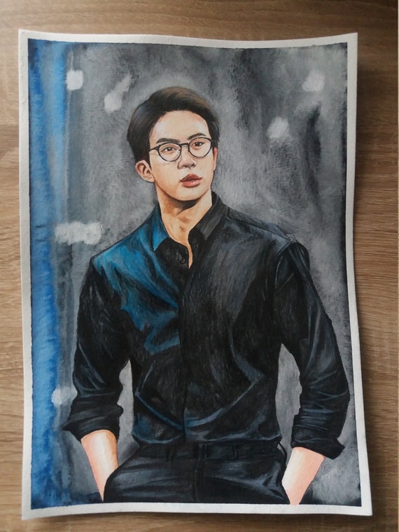 BTS Jin (kim Seok-jin) Portrait Handmade Drawing Kpop Wall Art