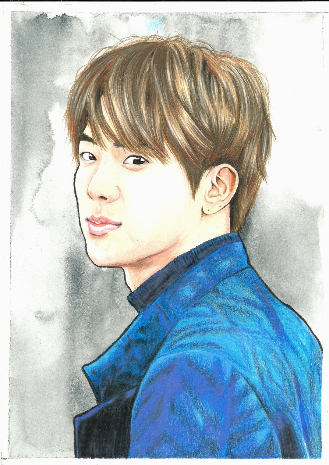 絵画　BTS　韓国アイドル　クレヨン画 🐹BTS・ジン🐹 . . 私の最推し、ジンくんですよ