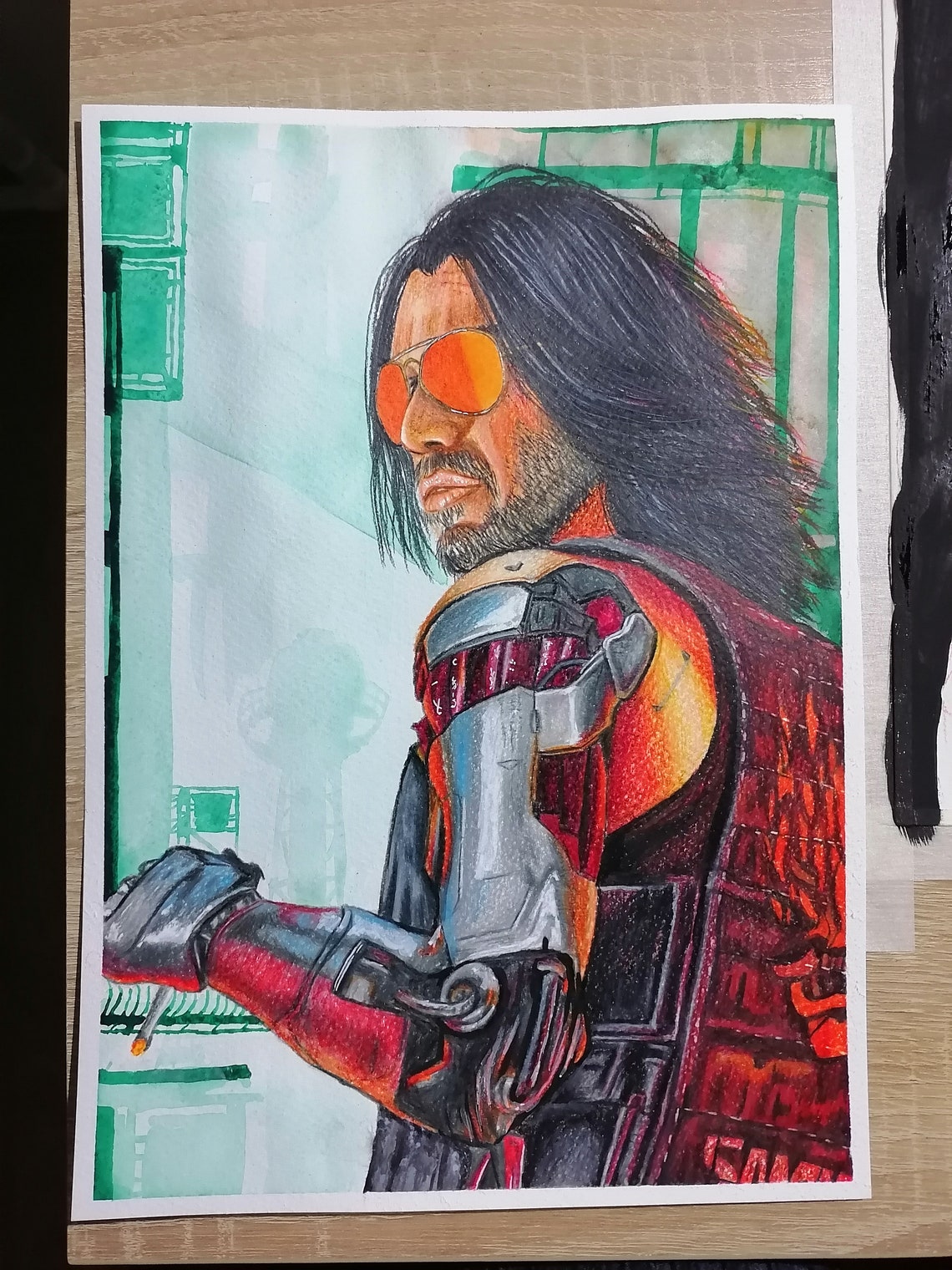 Cyberpunk 2077 Johnny Silverhand Portrait Handmade Drawing Wall Art ...
